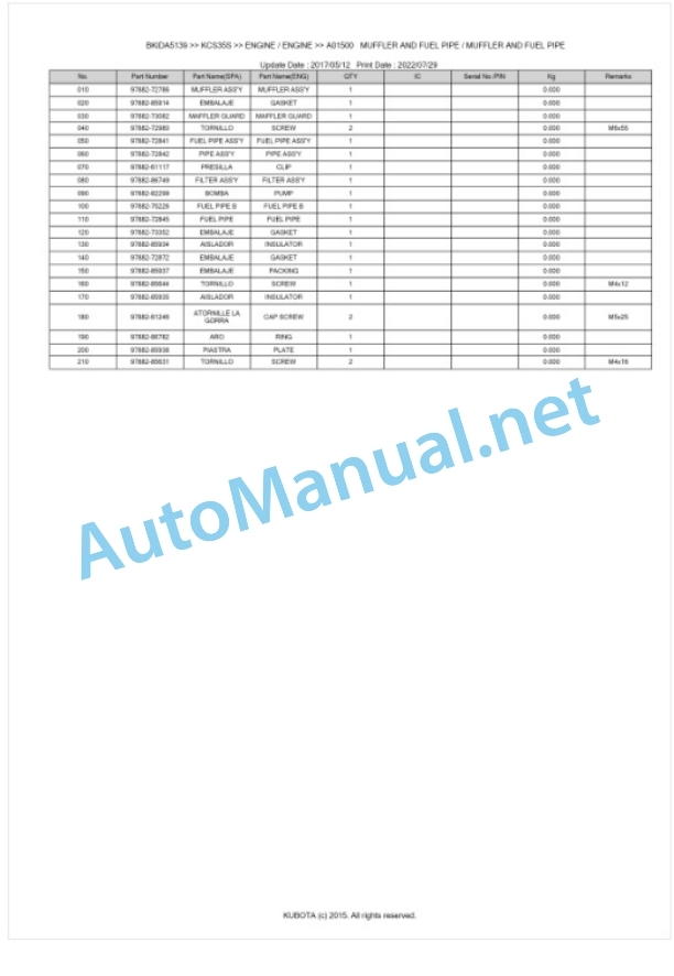 Kubota KCS35S Parts Manual PDF BKIDA5139 3 Kubota KCS35S Parts Manual PDF BKIDA5139-3