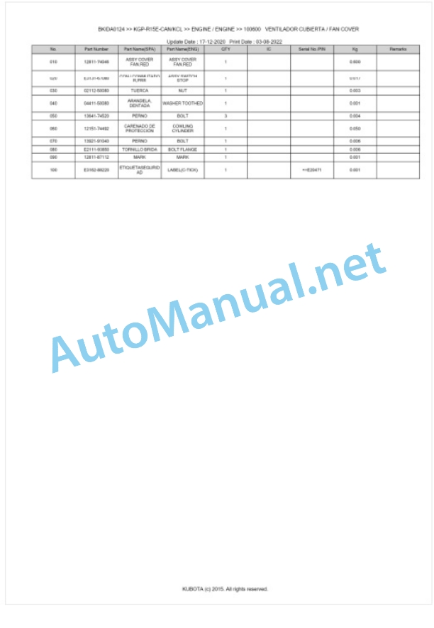 Kubota KGP-R15E-CAN, KGP-R15E-KCL Parts Manual PDF BKIDA0124 4 Kubota KGP-R15E-CAN, KGP-R15E-KCL Parts Manual PDF BKIDA0124-4