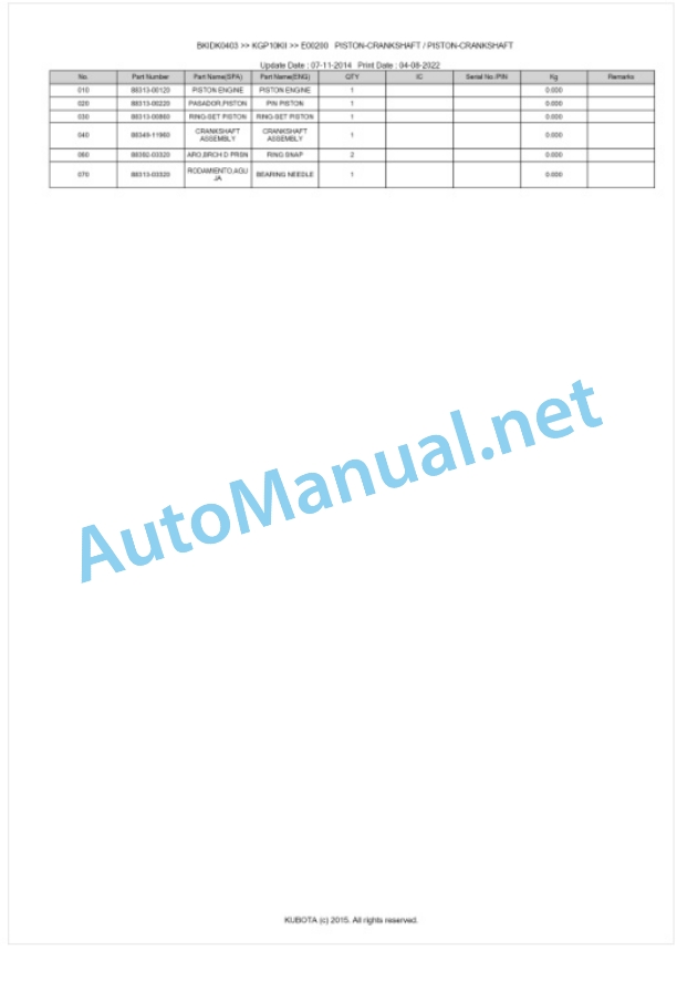 Kubota KGP10KII Parts Manual PDF BKIDK0403 2 Kubota KGP10KII Parts Manual PDF BKIDK0403-2