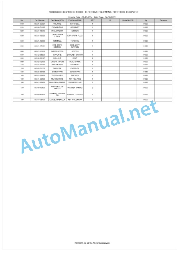 Kubota KGP10KII Parts Manual PDF BKIDK0403 3 Kubota KGP10KII Parts Manual PDF BKIDK0403-3