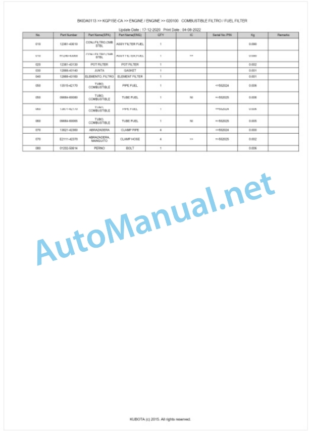 Kubota KGP15E-CA Parts Manual PDF BKIDA0113 3 Kubota KGP15E-CA Parts Manual PDF BKIDA0113-3