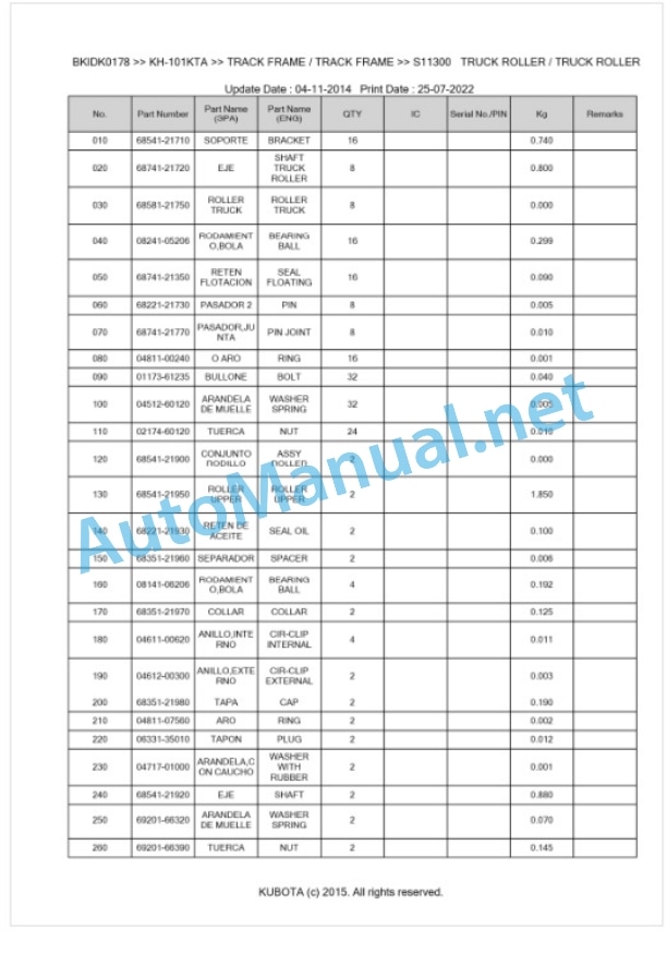 Kubota KH-101KTA Parts Manual PDF BKIDK0178 5 Kubota KH-101KTA Parts Manual PDF BKIDK0178-5