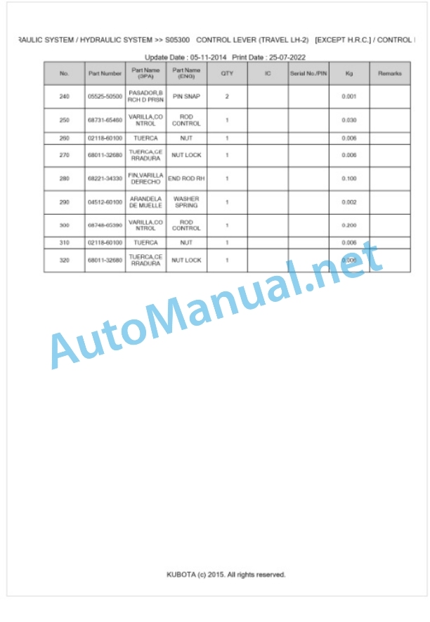 Kubota KH-151 Parts Manual PDF BKIDK0179 3 Kubota KH-151 Parts Manual PDF BKIDK0179-3
