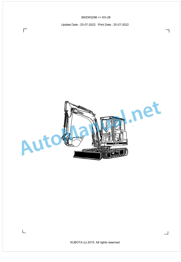 Kubota KH-28 Parts Manual PDF BKIDK0298 1 Kubota KH-28 Parts Manual PDF BKIDK0298