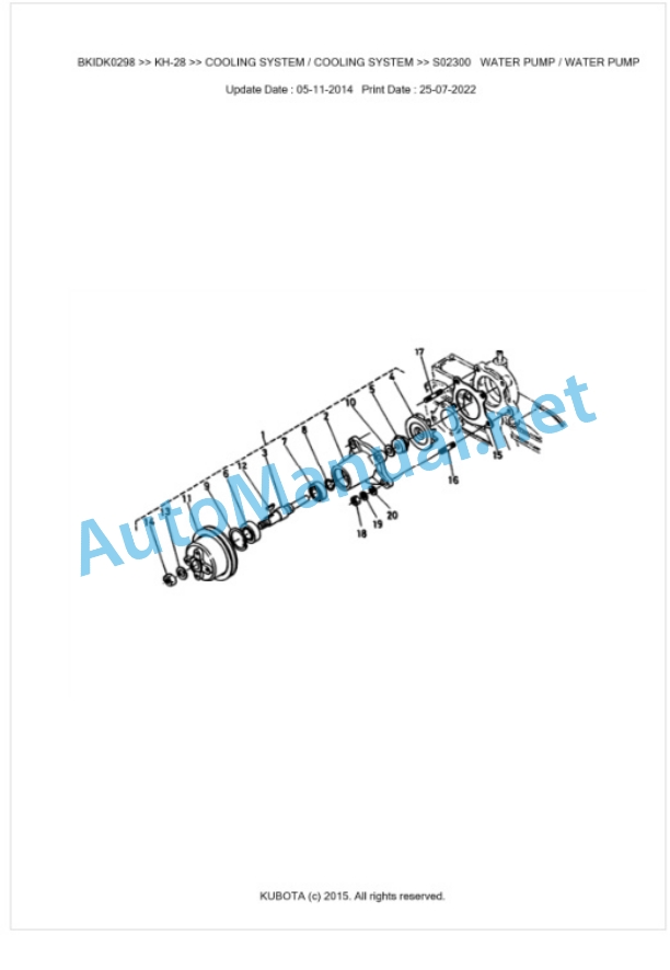 Kubota KH-28 Parts Manual PDF BKIDK0298 2 Kubota KH-28 Parts Manual PDF BKIDK0298-2