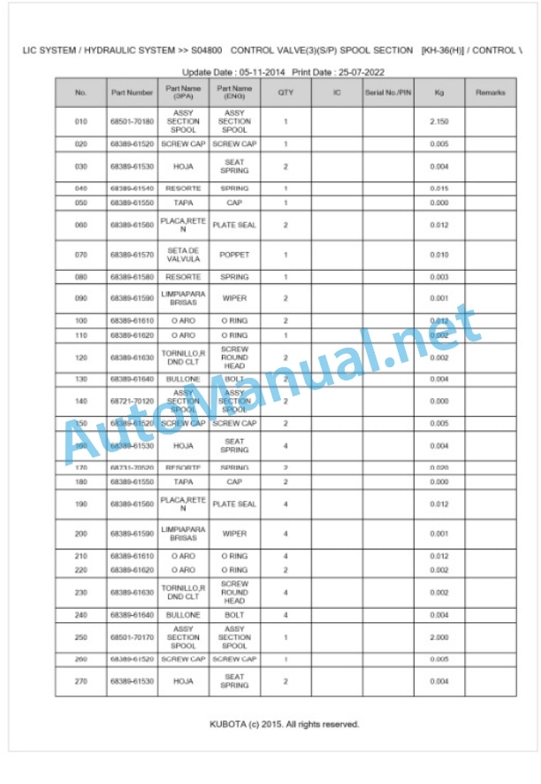 Kubota KH-36 Parts Manual PDF BKIDK0180 3 Kubota KH-36 Parts Manual PDF BKIDK0180-3