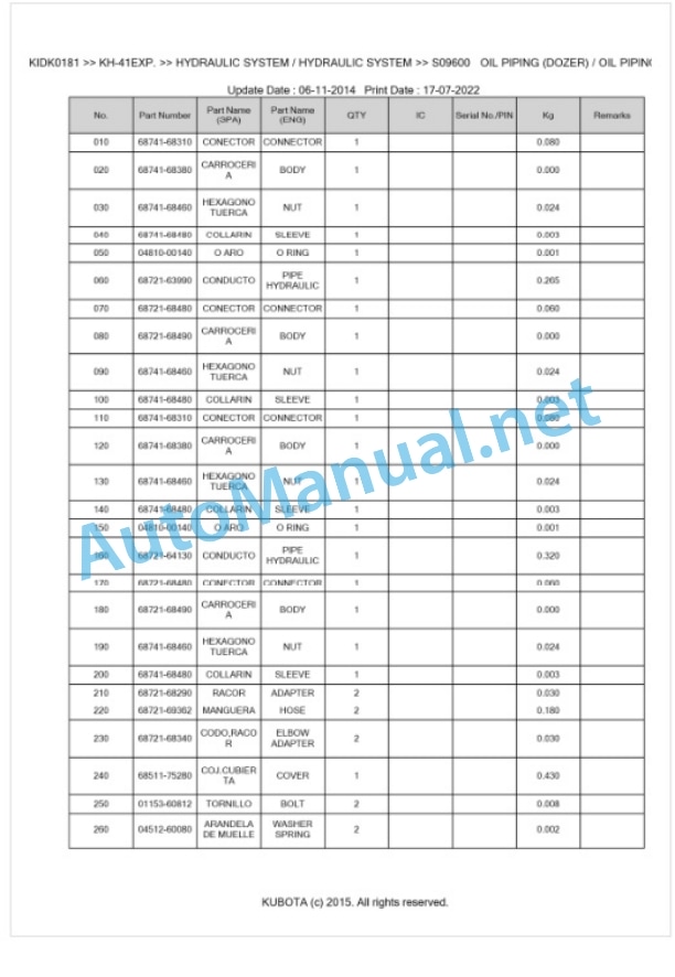 Kubota KH-41EXP. Parts Manual PDF BKIDK0181 4 Kubota KH-41EXP. Parts Manual PDF BKIDK0181-4