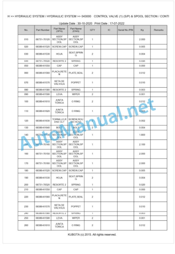 Kubota KH-50, KH-50H Parts Manual PDF BKIDA0018 3 Kubota KH-50, KH-50H Parts Manual PDF BKIDA0018-3
