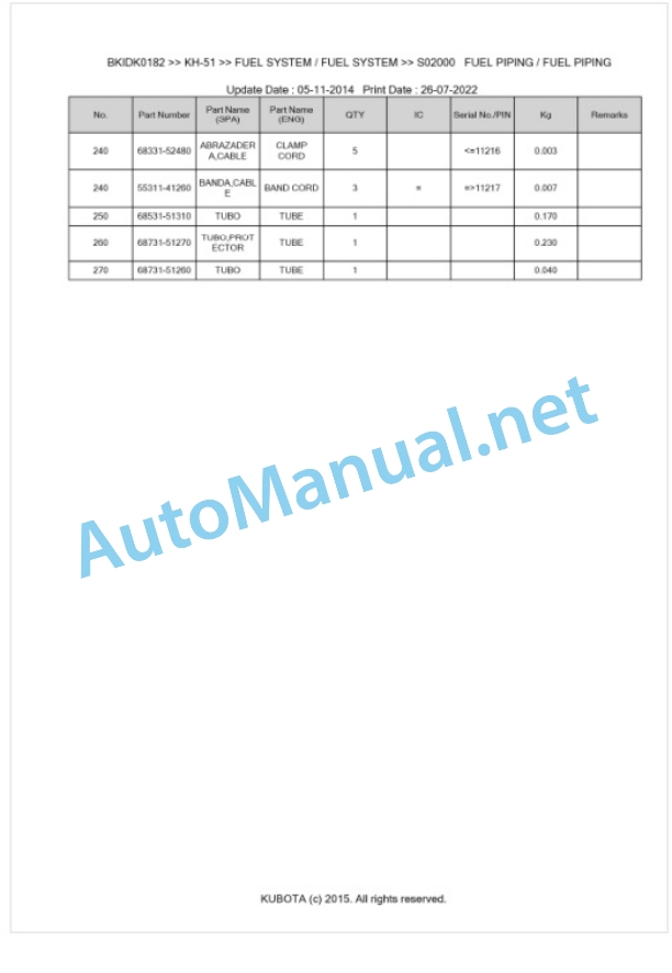 Kubota KH-51 Parts Manual PDF BKIDK0182 2 Kubota KH-51 Parts Manual PDF BKIDK0182-2