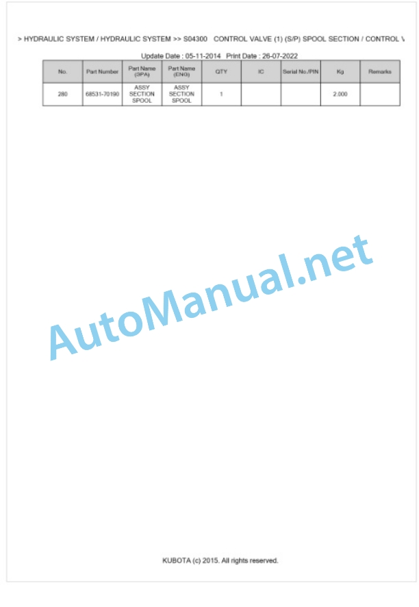 Kubota KH-51 Parts Manual PDF BKIDK0182 3 Kubota KH-51 Parts Manual PDF BKIDK0182-3