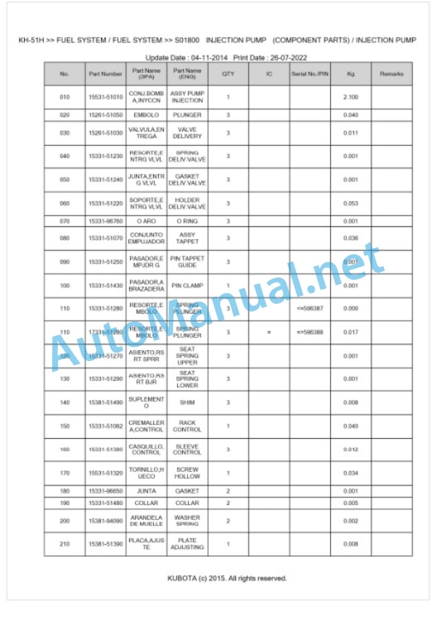 Kubota KH-51H Parts Manual PDF BKIDK0183 2 Kubota KH-51H Parts Manual PDF BKIDK0183-2