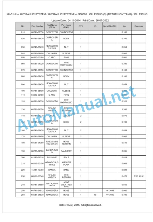 Kubota KH-51H Parts Manual PDF BKIDK0183 4 Kubota KH-51H Parts Manual PDF BKIDK0183-4