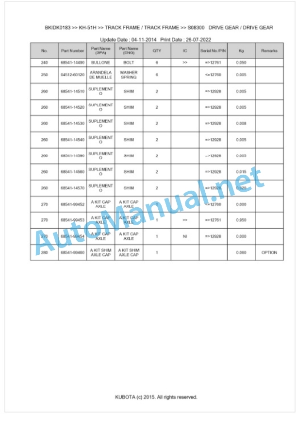 Kubota KH-51H Parts Manual PDF BKIDK0183 5 Kubota KH-51H Parts Manual PDF BKIDK0183-5