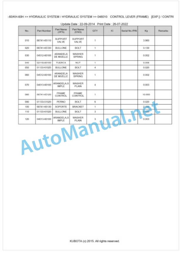 Kubota KH-60, KH-60H Parts Manual PDF BKIDA0019 3 Kubota KH-60, KH-60H Parts Manual PDF BKIDA0019-3