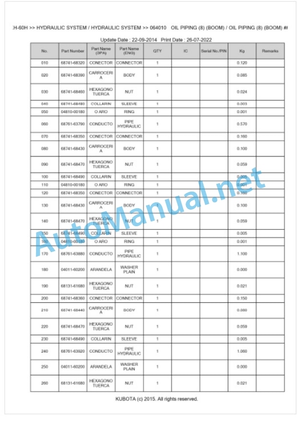 Kubota KH-60, KH-60H Parts Manual PDF BKIDA0019 4 Kubota KH-60, KH-60H Parts Manual PDF BKIDA0019-4