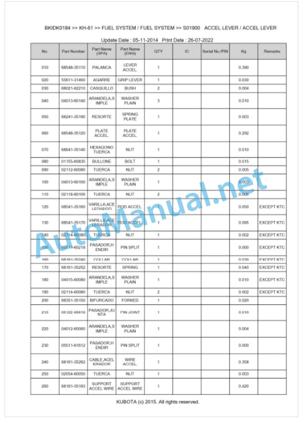 Kubota KH-61 Parts Manual PDF BKIDK0184 2 Kubota KH-61 Parts Manual PDF BKIDK0184-2