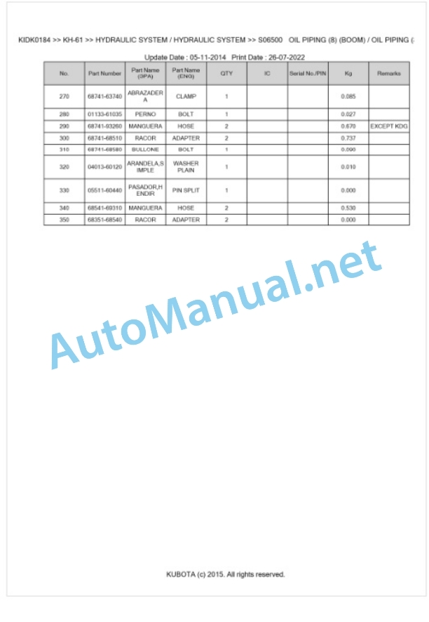 Kubota KH-61 Parts Manual PDF BKIDK0184 4 Kubota KH-61 Parts Manual PDF BKIDK0184-4