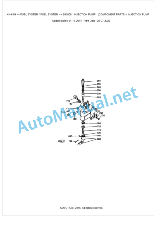 Kubota KH-61H Parts Manual PDF BKIDK0185 2 Kubota KH-61H Parts Manual PDF BKIDK0185-2