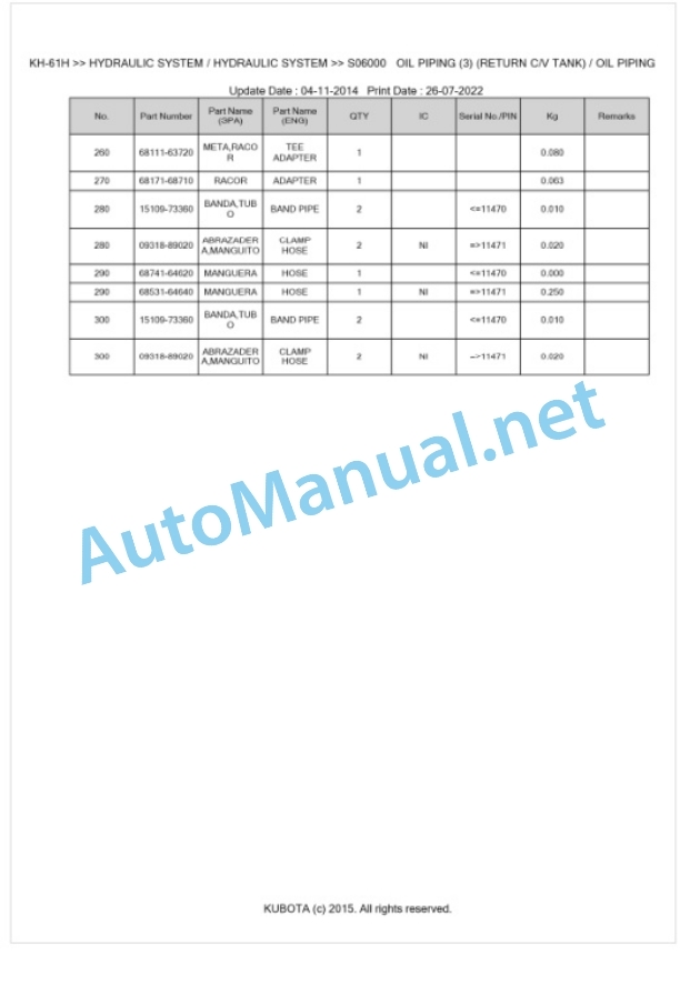 Kubota KH-61H Parts Manual PDF BKIDK0185 4 Kubota KH-61H Parts Manual PDF BKIDK0185-4