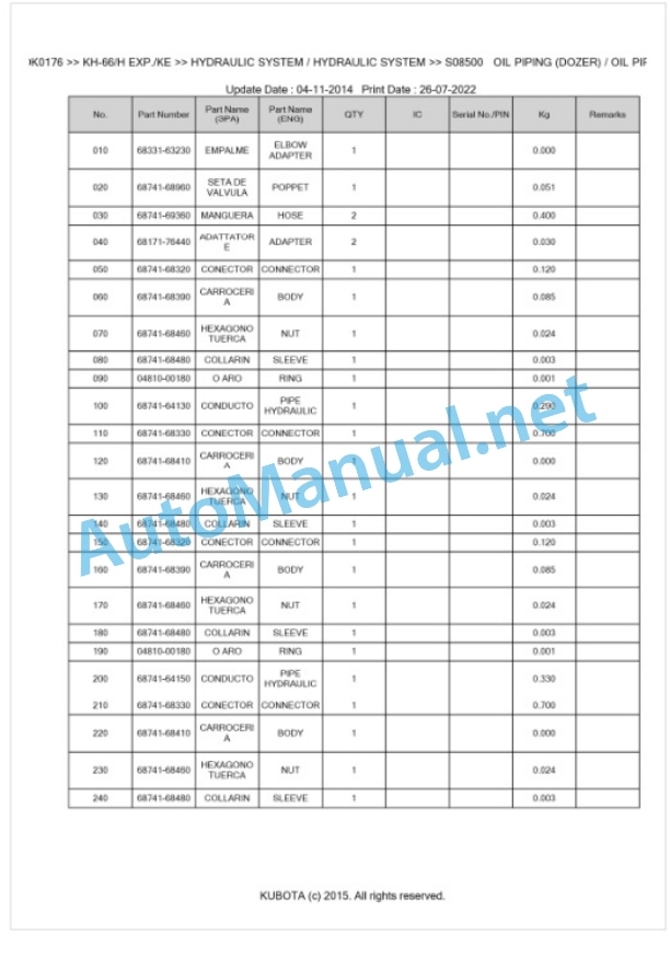 Kubota KH-66(H)EXP.(KE) Parts Manual PDF BKIDK0176 4 Kubota KH-66(H)EXP.(KE) Parts Manual PDF BKIDK0176-4