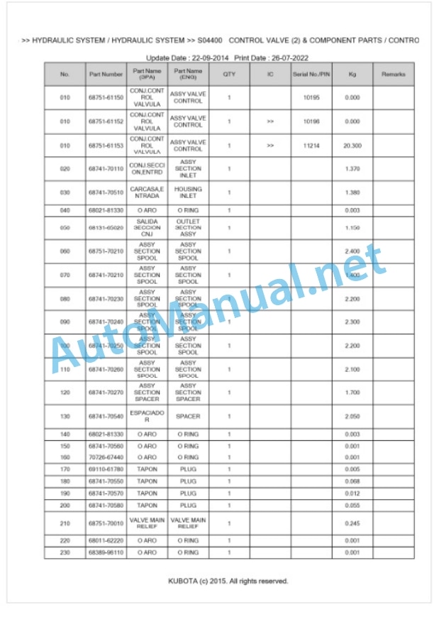 Kubota KH-70(H) Parts Manual PDF BKIDA0020 3 Kubota KH-70(H) Parts Manual PDF BKIDA0020-3