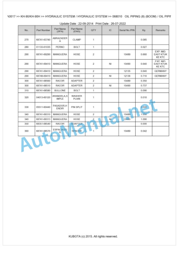 Kubota KH-90, KH-90H Parts Manual PDF BKIDA0017 4 Kubota KH-90, KH-90H Parts Manual PDF BKIDA0017-4