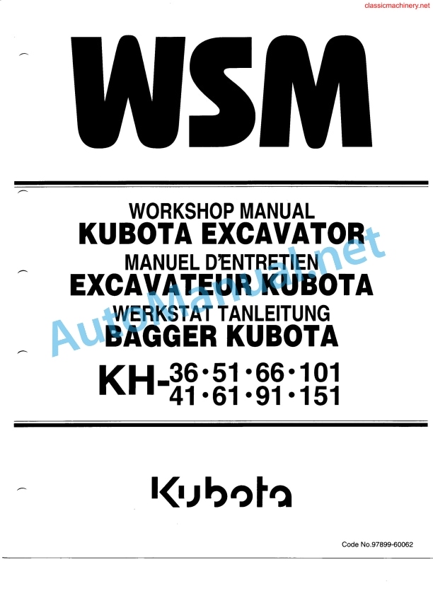 Kubota KH-Series Excavator Workshop Manual PDF