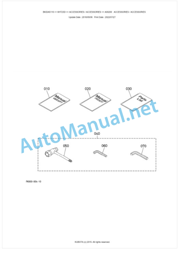 Kubota KHT23D Parts Manual PDF BKIDA5116 5 Kubota KHT23D Parts Manual PDF BKIDA5116-5