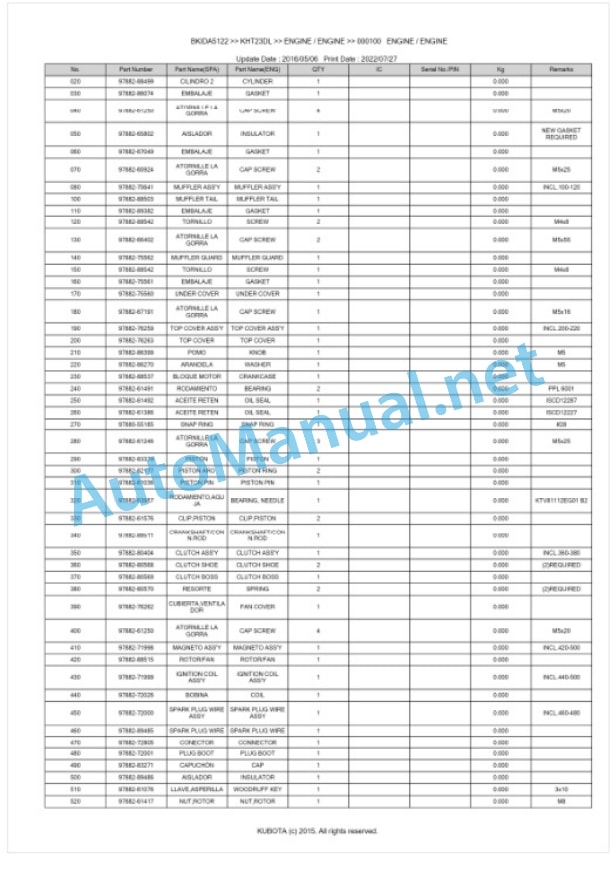 Kubota KHT23DL Parts Manual PDF BKIDA5122 2 Kubota KHT23DL Parts Manual PDF BKIDA5122-2