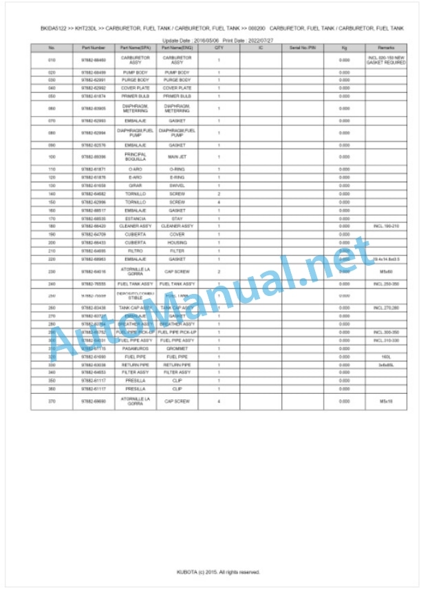 Kubota KHT23DL Parts Manual PDF BKIDA5122 3 Kubota KHT23DL Parts Manual PDF BKIDA5122-3