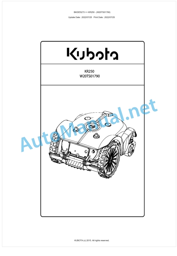 Kubota KR250 Parts Manual PDF BKIDE5273 1 Kubota KR250 Parts Manual PDF BKIDE5273
