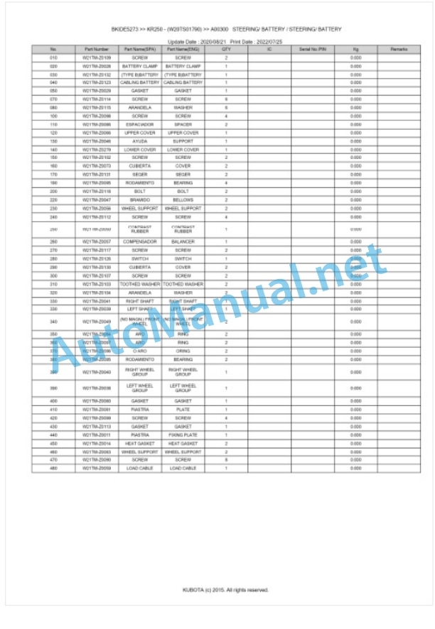 Kubota KR250 Parts Manual PDF BKIDE5273 4 Kubota KR250 Parts Manual PDF BKIDE5273-4