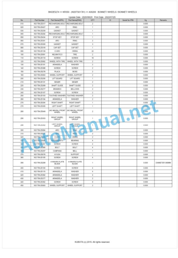 Kubota KR350 Parts Manual PDF BKIDE5274 3 Kubota KR350 Parts Manual PDF BKIDE5274-3