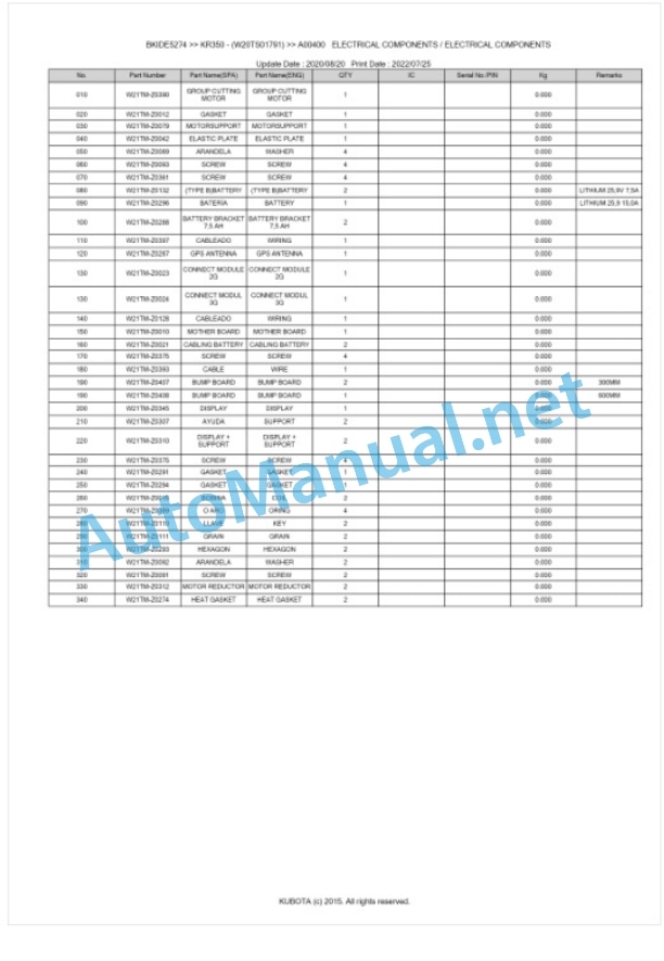 Kubota KR350 Parts Manual PDF BKIDE5274 5 Kubota KR350 Parts Manual PDF BKIDE5274-5