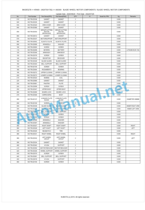 Kubota KR400 Parts Manual PDF BKIDE5278 4 Kubota KR400 Parts Manual PDF BKIDE5278-4