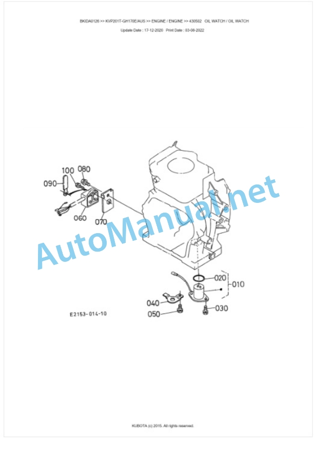 Kubota KVP201T-GH170E, KVP201T-AUS Parts Manual PDF BKIDA0126-4