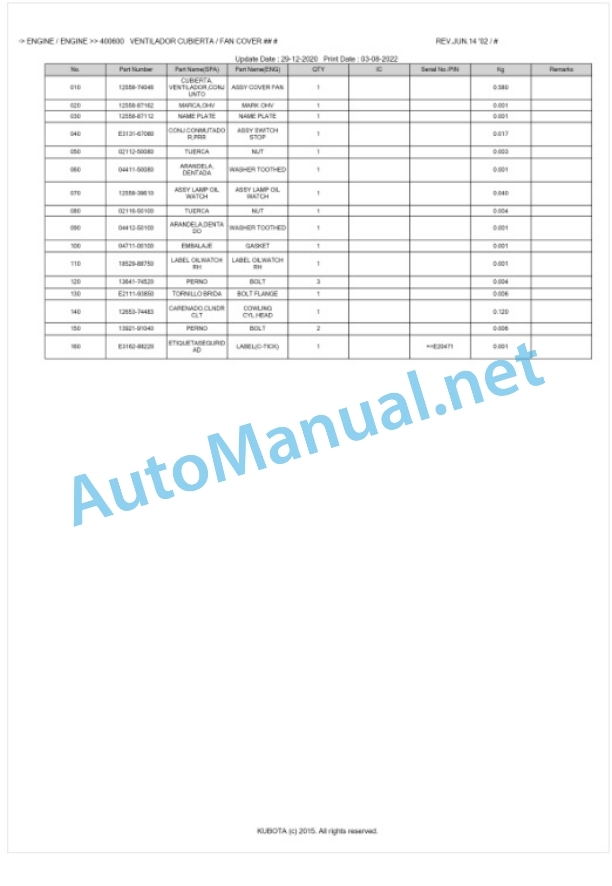 Kubota KVP20S-CAN Parts Manual PDF BKIDA0140 2 Kubota KVP20S-CAN Parts Manual PDF BKIDA0140-2