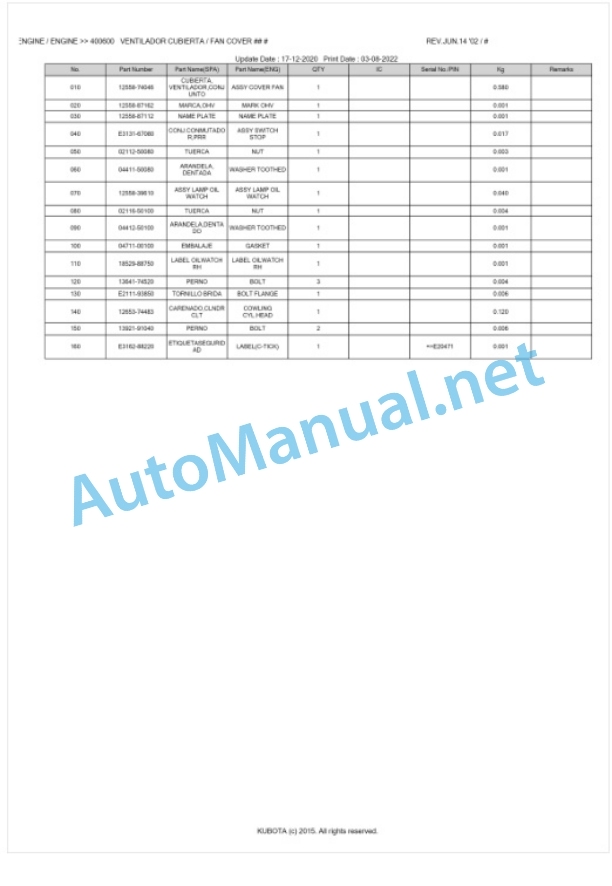 Kubota KVP20T Parts Manual PDF BKIDA0118 2 Kubota KVP20T Parts Manual PDF BKIDA0118-2