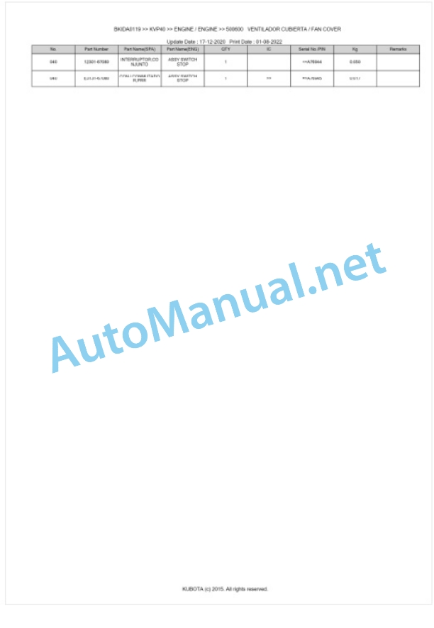 Kubota KVP40 Parts Manual PDF BKIDA0119 2 Kubota KVP40 Parts Manual PDF BKIDA0119-2