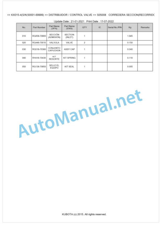 Kubota KX015-4 Parts Manual PDF BKIDA5044 3 Kubota KX015-4 Parts Manual PDF BKIDA5044-3
