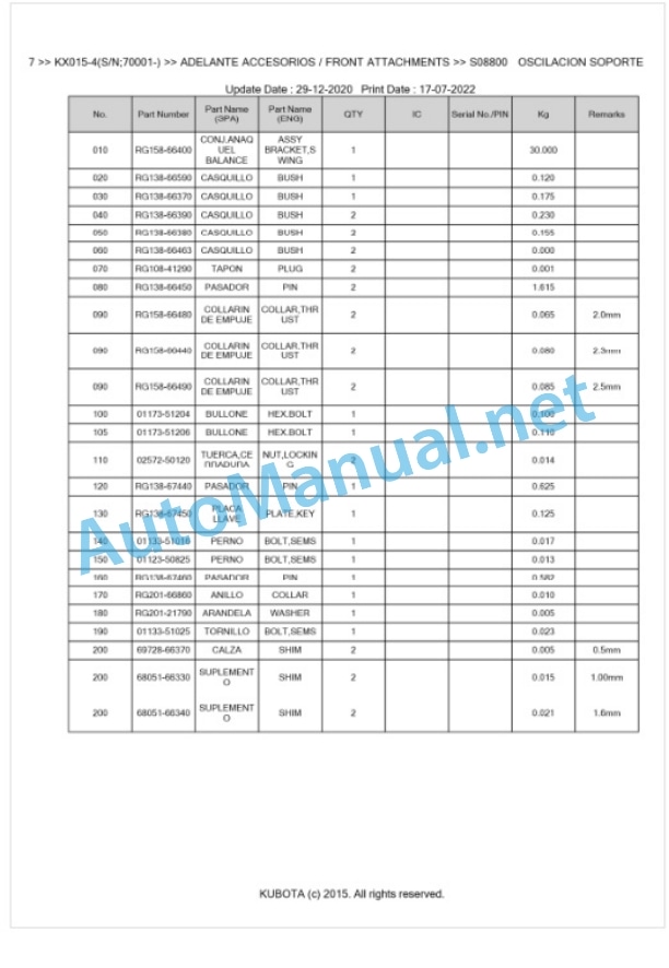Kubota KX015-4 Parts Manual PDF BKIDA5187 4 Kubota KX015-4 Parts Manual PDF BKIDA5187-4