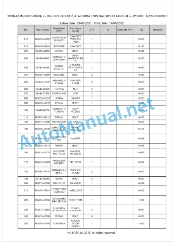 Kubota KX016-4 Parts Manual PDF BKIDA5045 5 Kubota KX016-4 Parts Manual PDF BKIDA5045-5