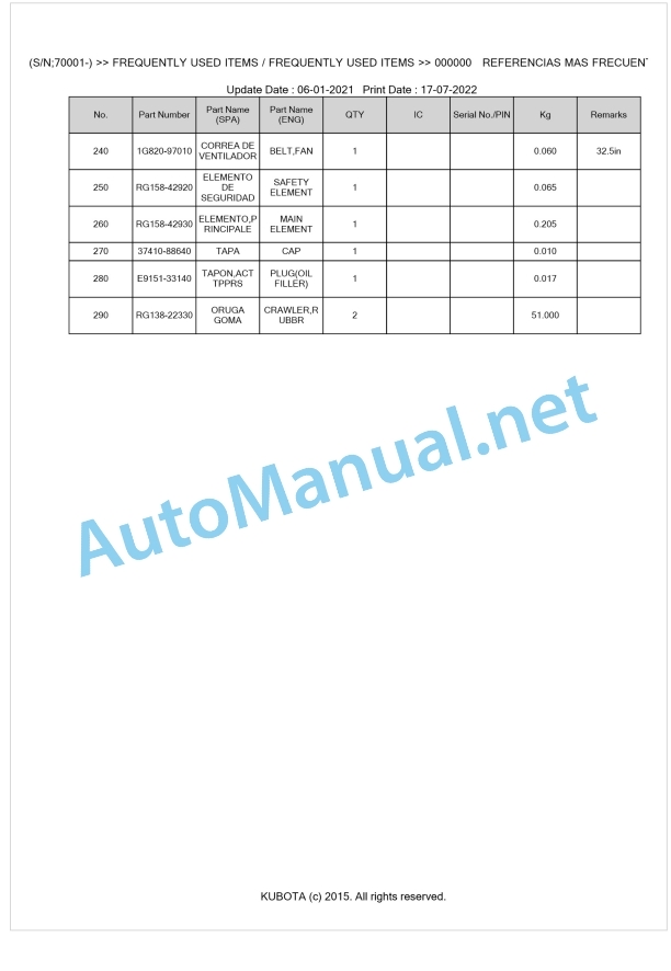 Kubota KX016-4 Parts Manual PDF BKIDA5188 1 Kubota KX016-4 Parts Manual PDF BKIDA5188