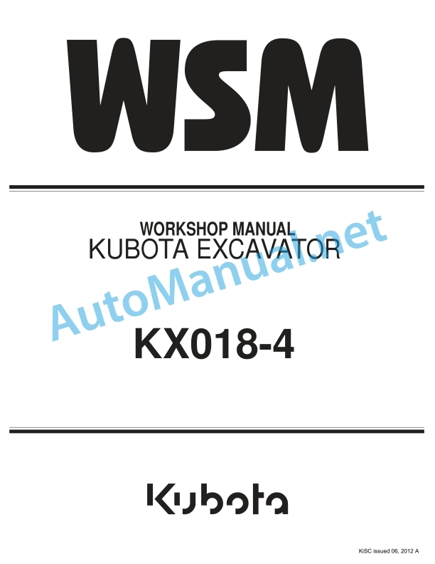 Kubota KX018-4 Excacator Workshop Manual PDF