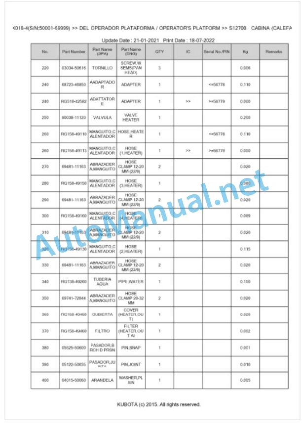 Kubota KX018-4 Parts Manual PDF BKIDA5046 5 Kubota KX018-4 Parts Manual PDF BKIDA5046-5