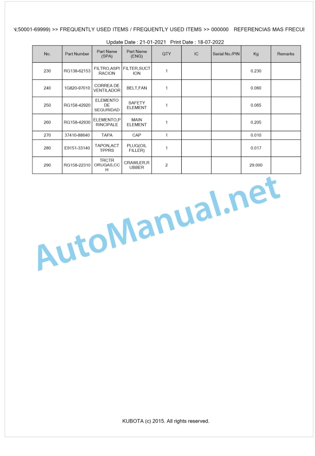 Kubota KX019-4 Parts Manual PDF BKIDA5047 1 Kubota KX019-4 Parts Manual PDF BKIDA5047