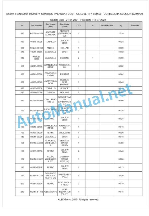 Kubota KX019-4 Parts Manual PDF BKIDA5047 3 Kubota KX019-4 Parts Manual PDF BKIDA5047-3