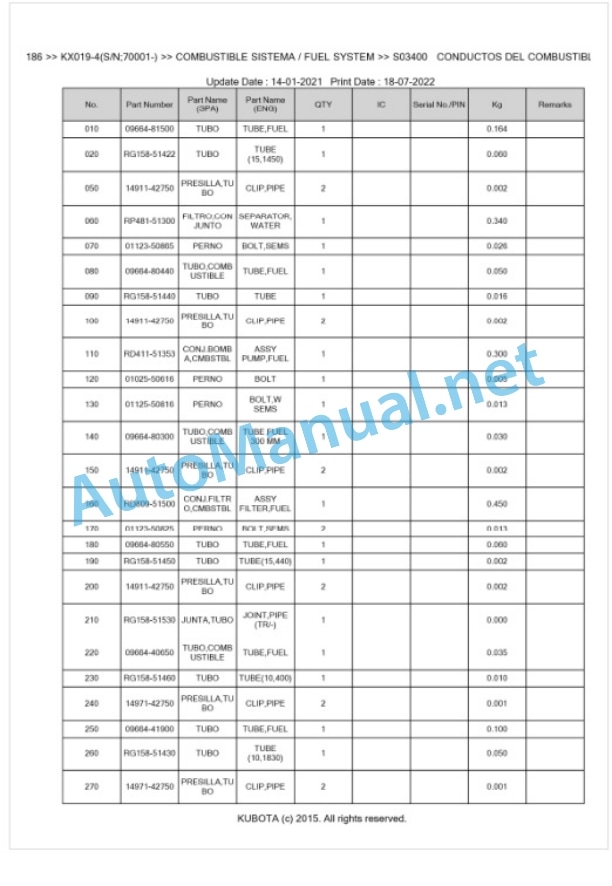 Kubota KX019-4 Parts Manual PDF BKIDA5186 2 Kubota KX019-4 Parts Manual PDF BKIDA5186-2