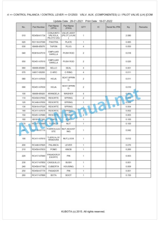 Kubota KX030-4 Parts Manual PDF BKIDK5228 3 Kubota KX030-4 Parts Manual PDF BKIDK5228-3