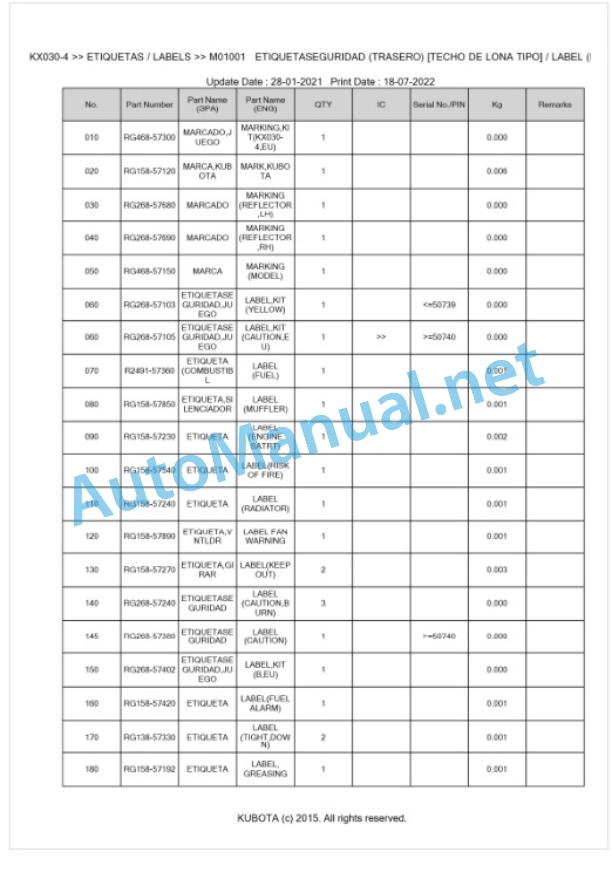 Kubota KX030-4 Parts Manual PDF BKIDK5228 5 Kubota KX030-4 Parts Manual PDF BKIDK5228-5